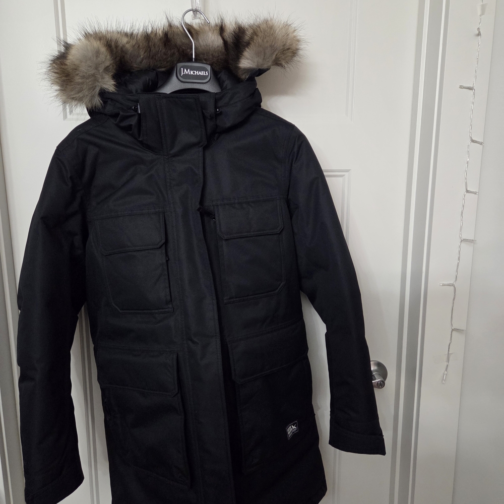 Eddie Bauer Charcoal Down Coat with Fur Trim